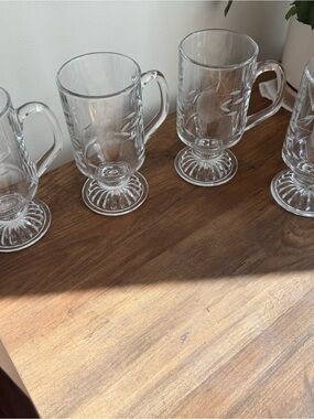 Princess House Clear Etched Glass Footed Mugs Set